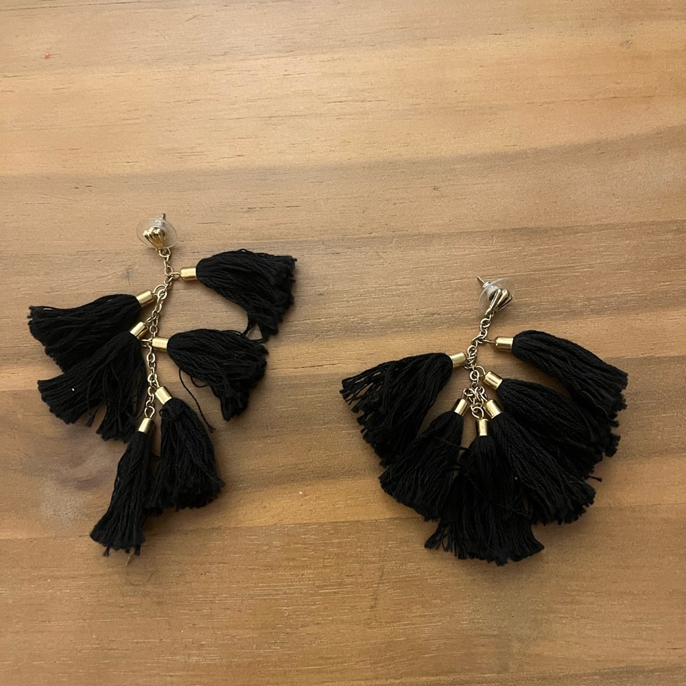 Dangle Black Tassel Earrings